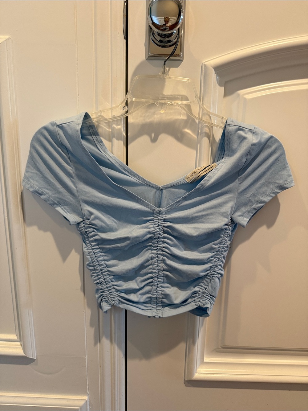 Urban Outfitters Light Blue Ruched V‑Neck Crop Top